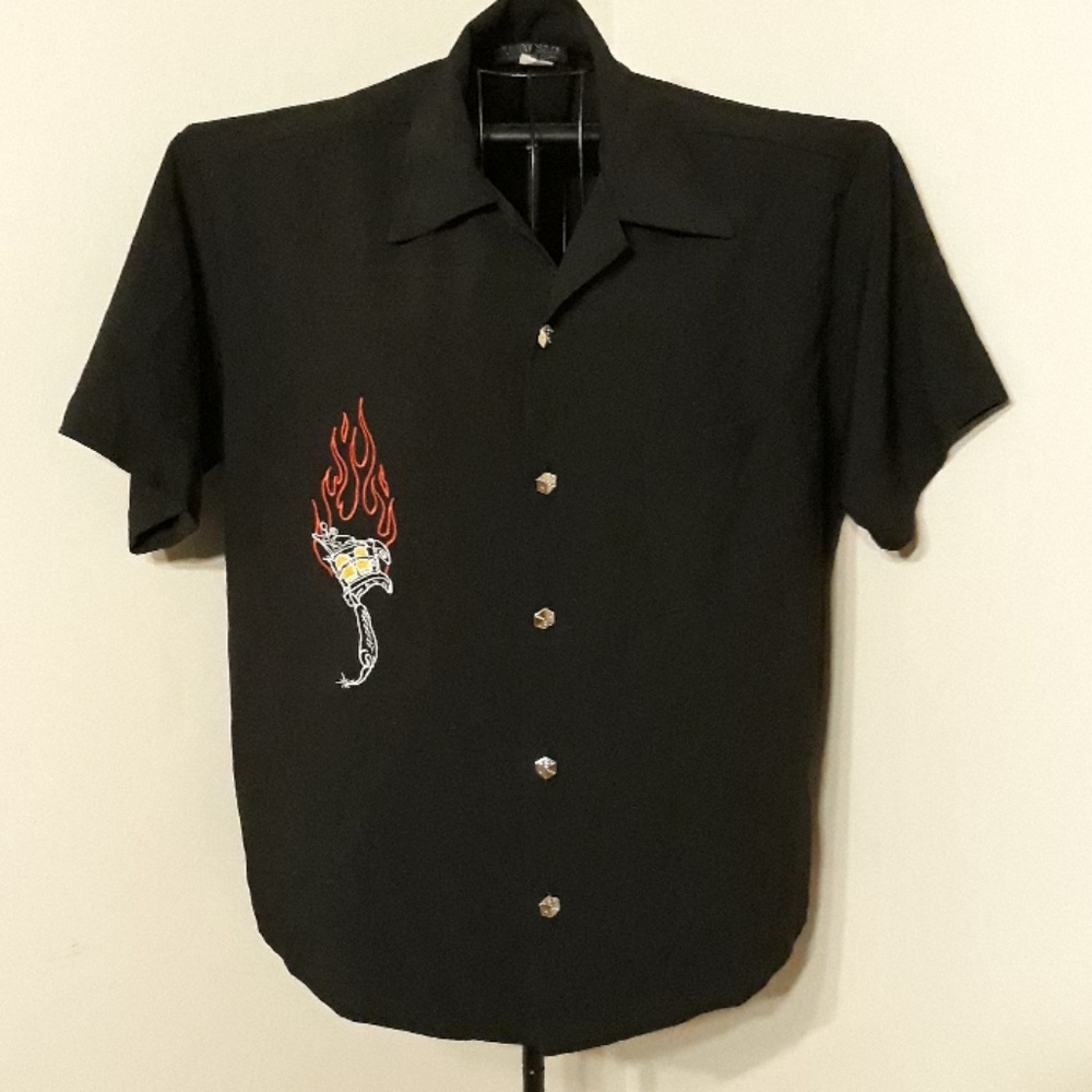 Flaming Tattoo Gun Johnny Suede Rockabilly Shirt
